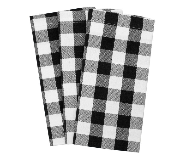 COTTON CRAFT Buffalo Plaid Cloth Napkins - Set of 12 Pure Cotton Gingham Check - Everyday Halloween Harvest Fall Holiday Dinner Napkin - Soft Washable Reusable Napkin -Oversized 20x20 Black White - Image 2